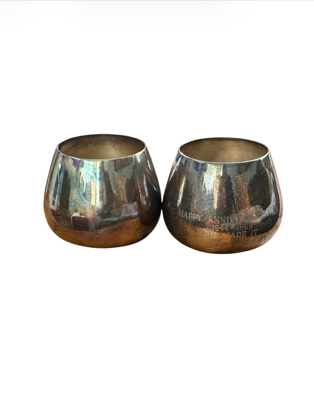 VINTAGE➕SET OF 2 • Engraved Roll Polly Silver Plated Cups
